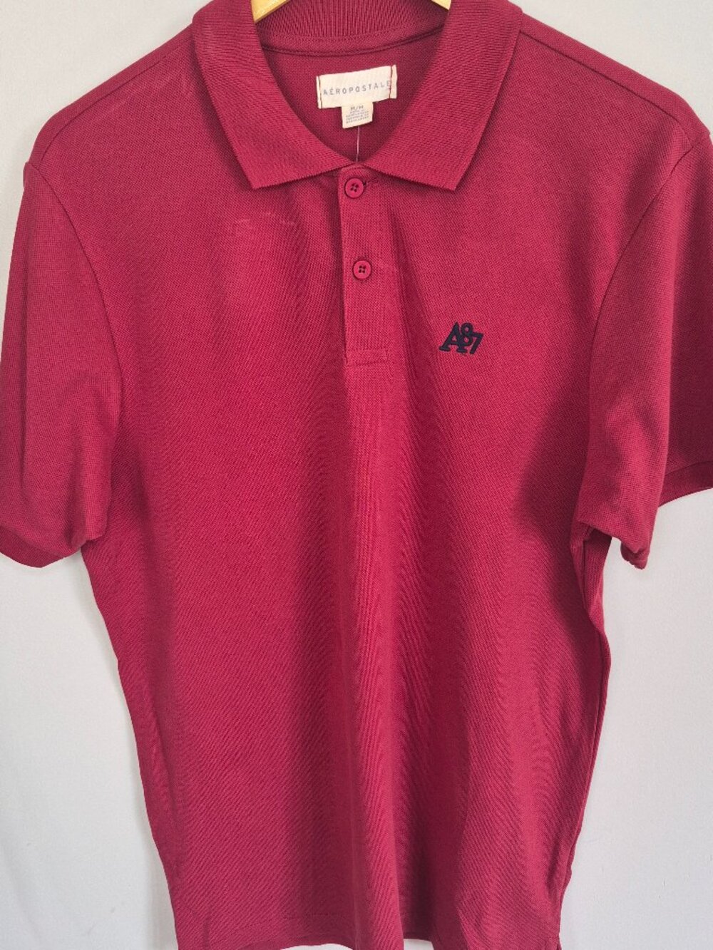 NWT Aeropostale Mens Medium Polo Shirt Red Maroon A87 Logo Short Sleeve Pique